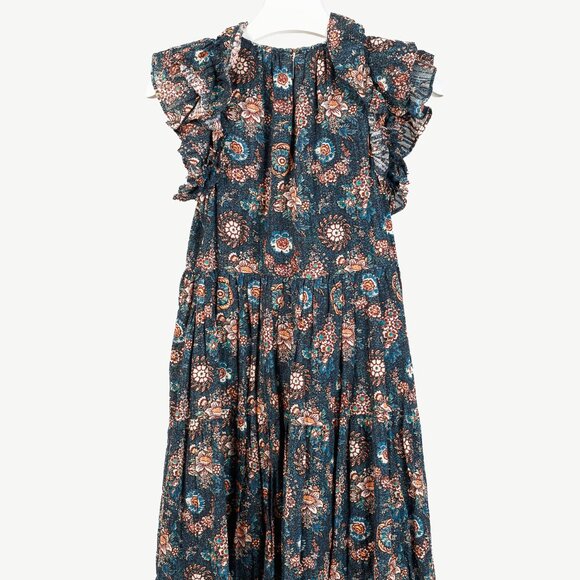 Ulla Johnson Adele Twilight Floral Print Cotton Ruffle Tiered Midi Dress - Picture 3 of 11